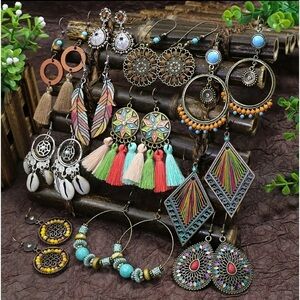 11 Pairs Multicolor Boho Retro Drop Earrings